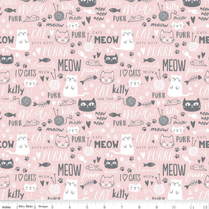 Purrfect Day Fabric by Riley Blake, Cat, Pink, Kitty