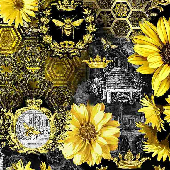 Queen Bee Fabric by Timeless Treasures, Sunflower Allover, Cotton