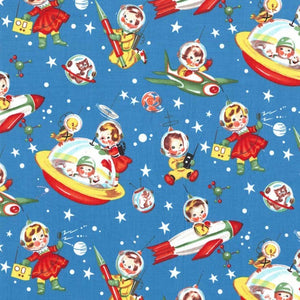 6" x 44" Rocket Rascals Fabric by Michael Miller, Retro Kids Spaceships, Children's Fabric