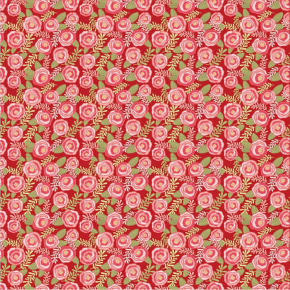 Kaisley Rose Rosalie Red Cotton Fabric by Poppie Cotton, Flowers, Floral