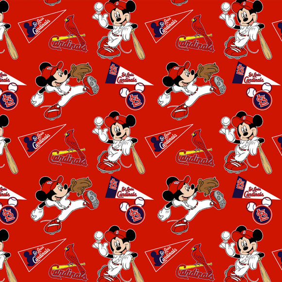 St. Louis Cardinals Disney Mickey Mouse Fabric, Licensed MLB Fabric