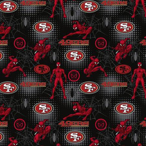 10" x 44" San Francisco 49ers, Marvel Spiderman Fabric, Licensed NFL Cotton Fabric