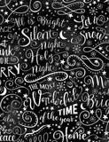 Silent Night Christmas Fabric by the Yard, Black and White, Words, Timeless Treasures