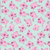 7" x 44" Silly Pigs Fabric by Fabric Traditions, Aqua, Cotton Fabric