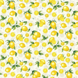 8" x 44" Small Lemons on Cream Fabric by Timeless Treasures, Splash of Lemon