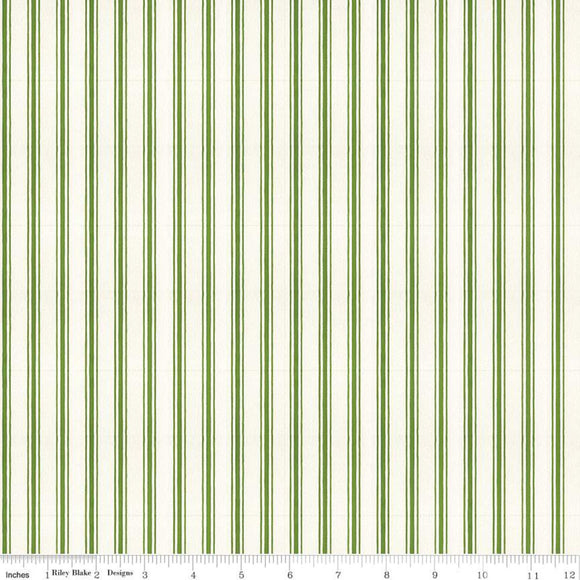 Snow Sweet Candy Cane Stripe Green Fabric by Riley Blake