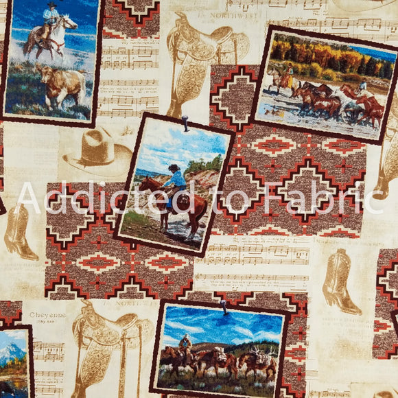 Mountain Pass, Southwestern Cowboy Fabric by Windham Fabrics, Horses, Western