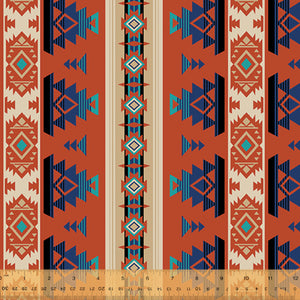 8" x 44" Spirit Trail Cotton Fabric by Windham, Heirloom Red Cobalt, Southwestern