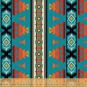 Spirit Trail Cotton Fabric by Windham, Heirloom Turquoise, Southwestern, Native American