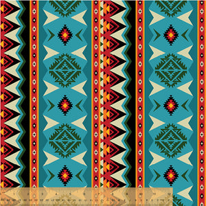 Spirit Trail Cotton Fabric by Windham, Huallpa Turquoise Red, Southwestern, Native American
