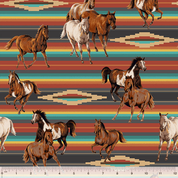 Spirit Trail Cotton/Canvas Fabric by Windham, Thoroughbreds, Horses, Southwestern