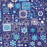 11" x 44" Hanukkah, Star of David Fabric by the Yard or Half Yard, Navy Blue, Cotton