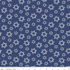 10" x 44" Festival of Lights Fabric by Riley Blake Designs, Star of David, Blue, Hanukkah