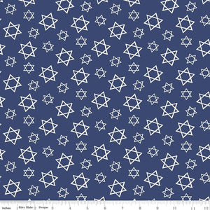 18" x 44" Festival of Lights Fabric by Riley Blake Designs, Star of David, Blue, Hanukkah