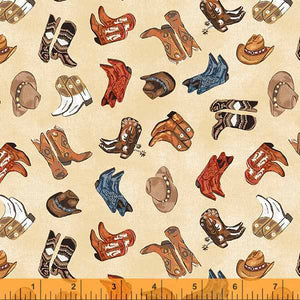 Sundance Ranchwear Fabric by Windham, Sand, Western Fabric, Cowboy Boots