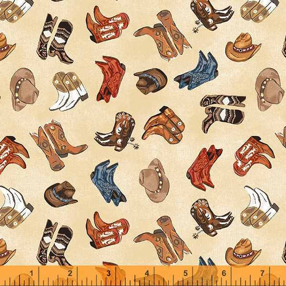 Sundance Ranchwear Fabric by Windham, Sand, Western Fabric, Cowboy Boots