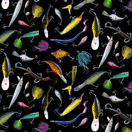 Fly Fishing Lures - Tight Lines - Elizabeth's Studio - 100% Cotton Fabric 1