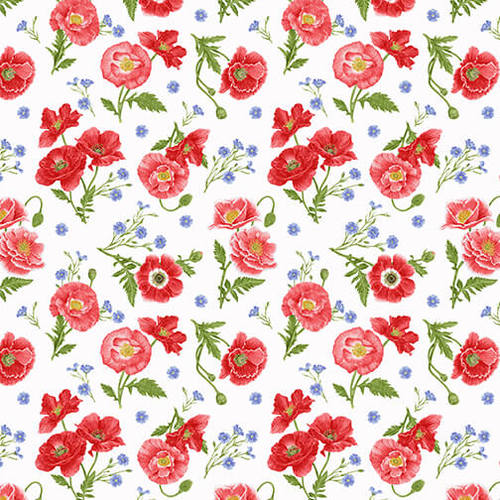 Poppies on White Fabric by Henry Glass, Poppy Meadow