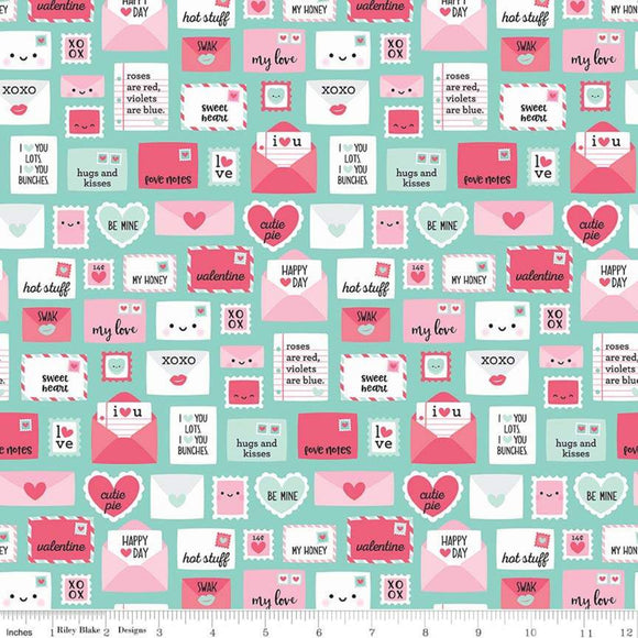 Punny Valentine Fabric by Riley Blake, Teal