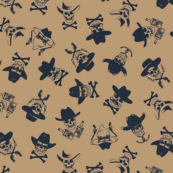 Wanted The Good The Bad and The Ugly Skull Fabric by Dear Stella, Western Fabric