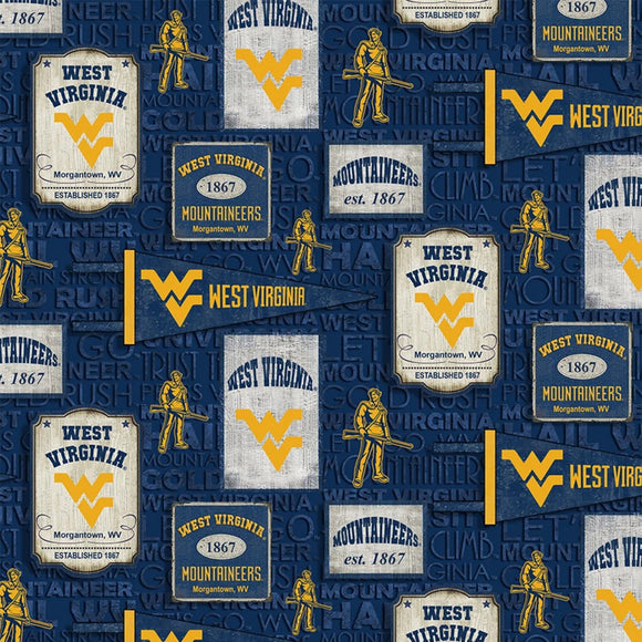 West Virginia University Mountaineers Fabric, College Fabric, Licensed NCAA