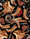 Western Life Fabric by Timeless Treasures, Western, Saddle, Boots, Cowboy