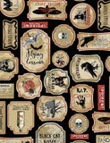 Wicked Eve Spooky Labels Halloween Fabric by Timeless Treasures