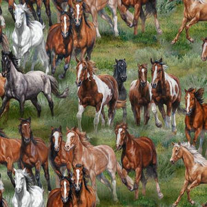 Wild & Free Horse Fabric by Elizabeth's Studio, Running Horses