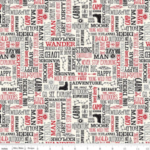 Wild at Heart Fabric, Words on Cream by Riley Blake, Outdoors, Cabin Theme