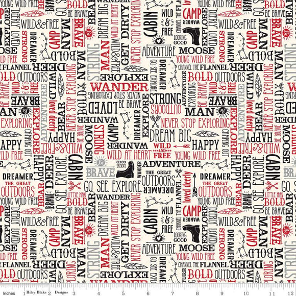 Wild at Heart Fabric, Words on Cream by Riley Blake, Outdoors, Cabin Theme