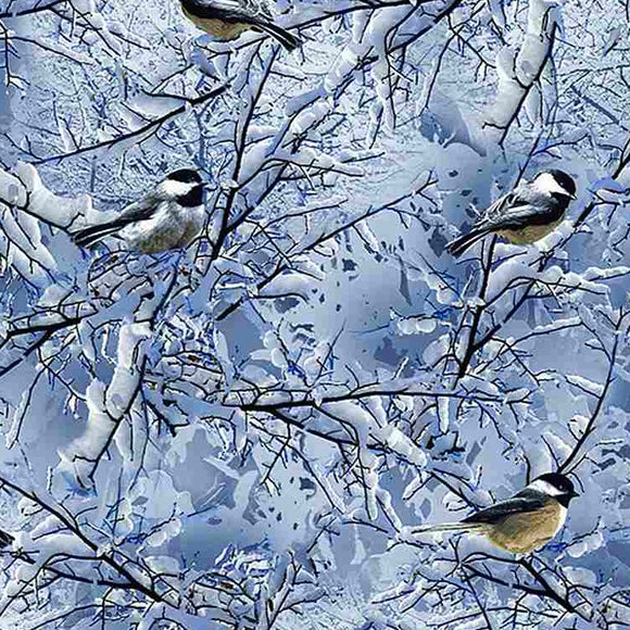 Winter Chickadees Bird Fabric by Timeless Treasures