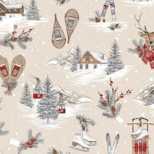Winter Solstice Cozy Cabin Fabric by Michael Miller, Beige