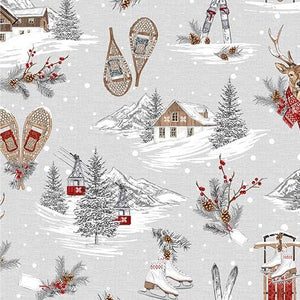 Winter Solstice Cozy Cabin Fabric by Michael Miller, Gray