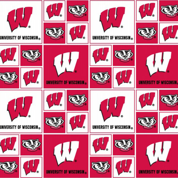 University of Wisconsin Badgers Fabric by the Yard or Half Yard, Block Print