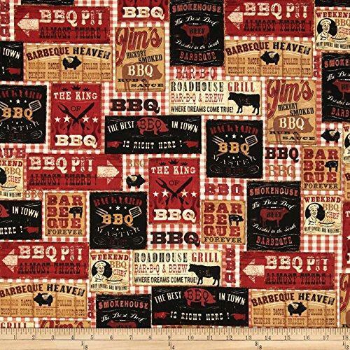 Spice BBQ Signs, Fabric by Robert Kaufman, Barbeque Fabric, Cookout, Brisket
